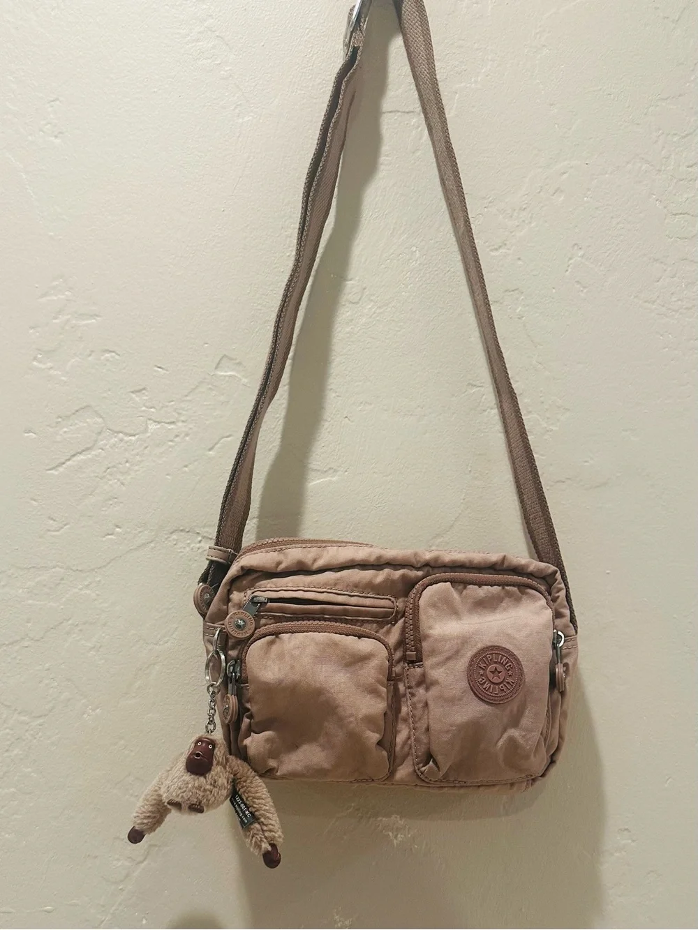 Genuine Kipling Albena Small Crossbody Bag - Dusty Taupe w/ keychain attached - Picture 3 of 9